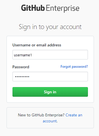 Captura de tela do login no GitHub Enterprise Server.