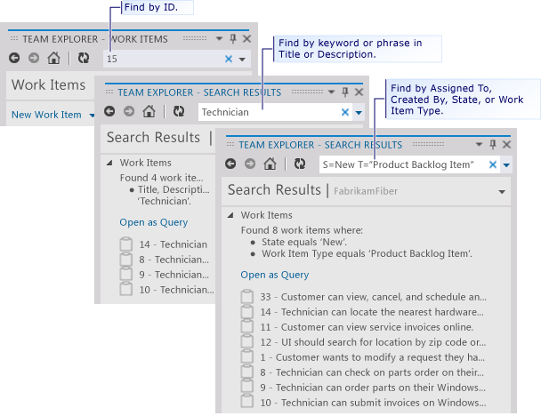 Localizar um item de trabalho usando a caixa de texto de pesquisa