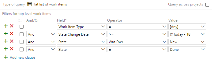 Captura de ecrã dos campos Editor de Consultas, Data de Alteração de Estado do filtro e Estado.