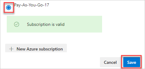 Selecione a sua subscrição do Azure