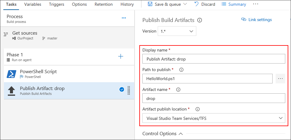 Adicionar a tarefa de publicar artefato