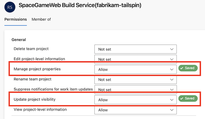 Configure permissões de usuário.