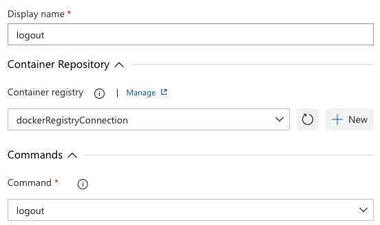 Captura de ecrã do início de sessão da tarefa do Docker.