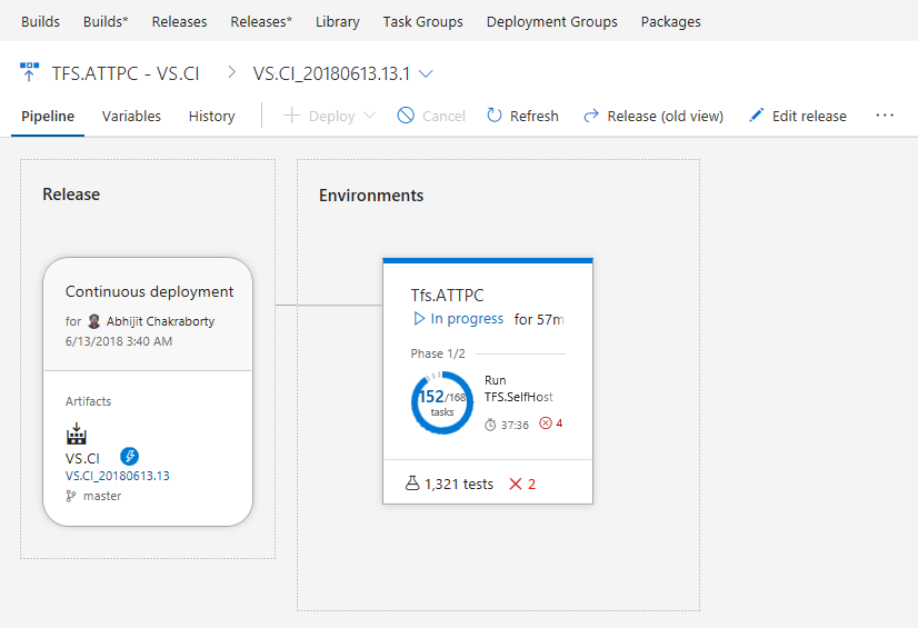 Visualização de teste em andamento