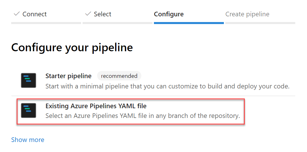 Crie pipelines a partir de um ficheiro YAML existente em qualquer ramo ou caminho.