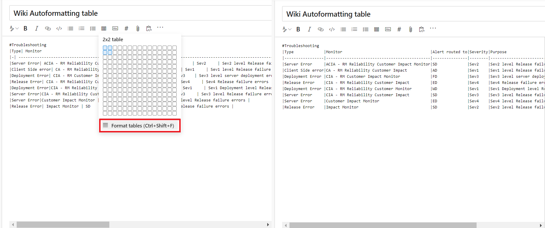 Autoformatação de tabelas Markdown.