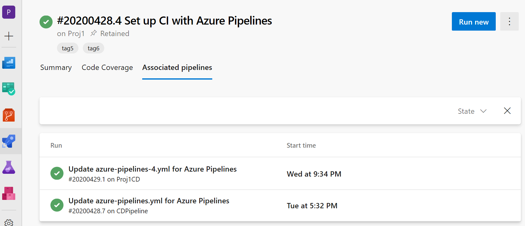 A mostrar as informações dos pipelines de CD associados nos pipelines de CI.