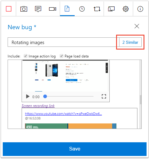 Captura de tela mostrando o link para visualizar bugs semelhantes.