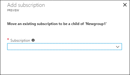 Captura de ecrã da caixa para selecionar uma subscrição existente para adicionar a um grupo de gestão.