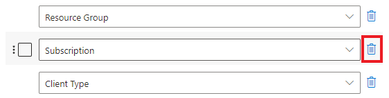 Captura de ecrã do ícone da lixeira para eliminar uma coluna.