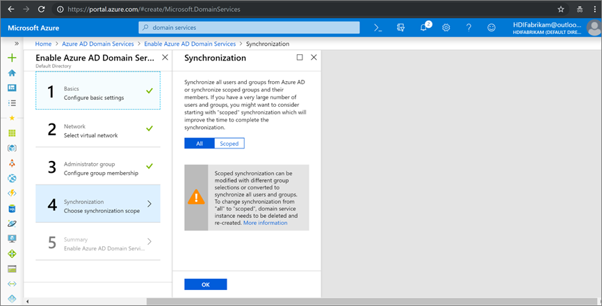 Habilite a sincronização dos Serviços de Domínio Microsoft Entra.