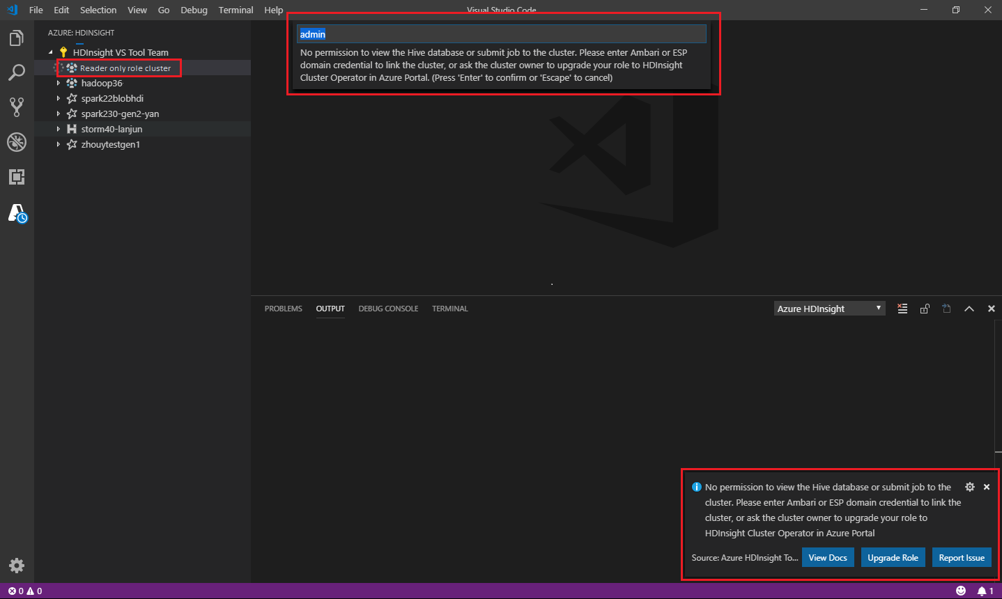 Spark & Hive Tools for Visual Studio Code Nome de usuário.