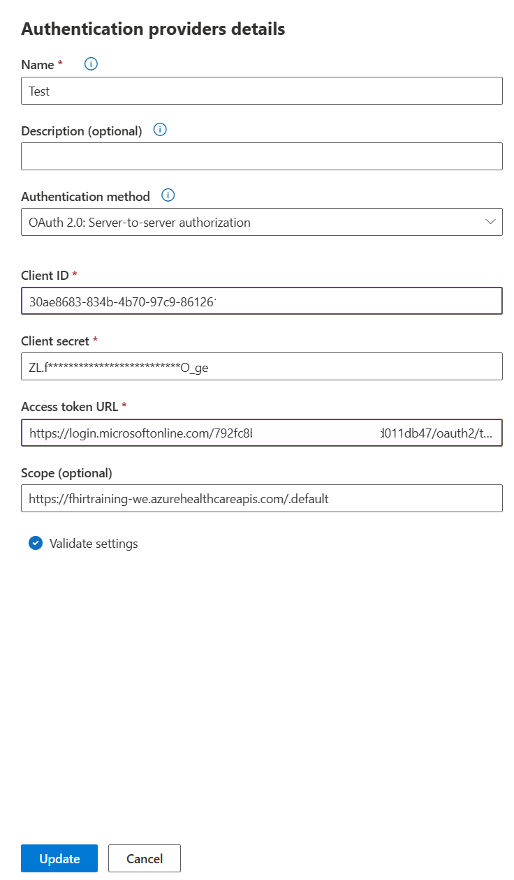 A screenshot of the server-to-server Authentication Provider page