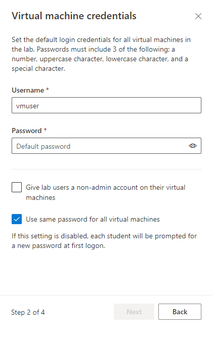 Captura de tela do Windows as credenciais de inserção para VM modelo.