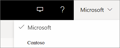 Captura de ecrã do controlo para alternar entre inquilinos no portal dos Serviços de Laboratório do Azure.