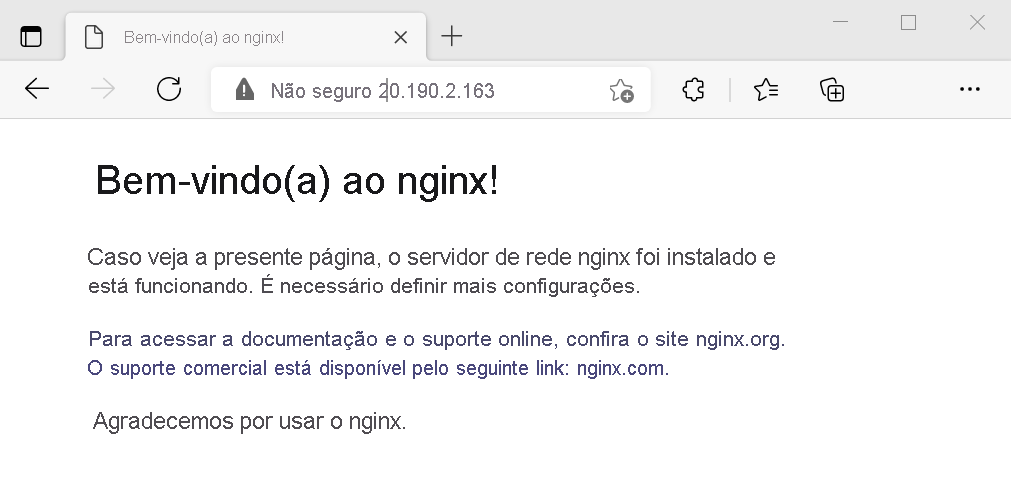 Captura de tela do teste do servidor web NGINX.