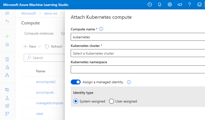 Captura de tela das configurações para a configuração do desenvolvedor do cluster Kubernetes.