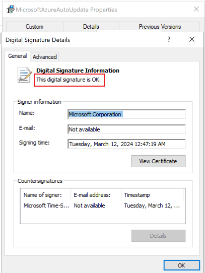 Captura de ecrã do separador de assinatura digital.