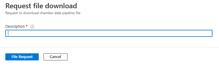 Captura de ecrã do painel do portal do Azure para solicitar uma transferência de ficheiro para exportação.