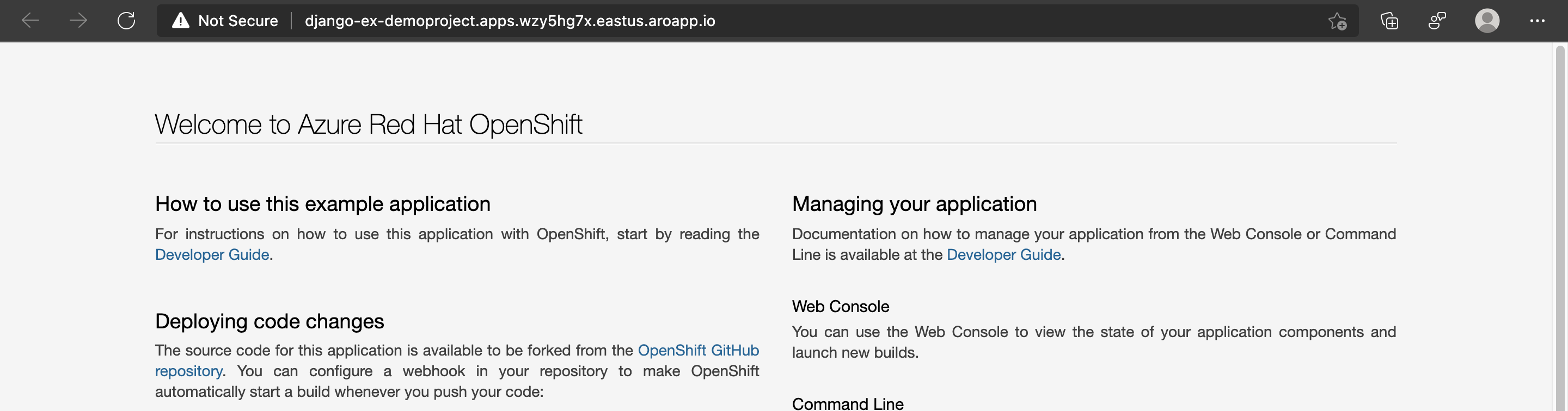 Azure Red Hat OpenShift project do Git - Procurar aplicativo atualizado