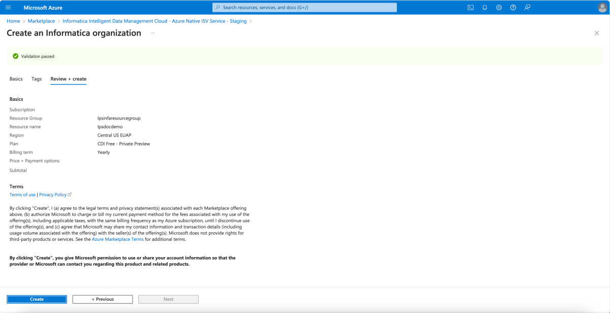 Captura de tela da revisão e criação do recurso Informatica.