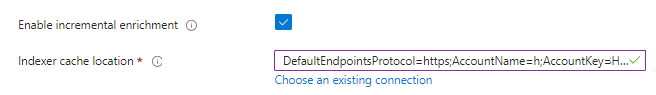 Captura de ecrã da opção do portal do Azure para cache de enriquecimento.