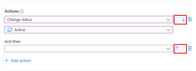 Captura de ecrã a mostrar como mover ações para cima ou para baixo.