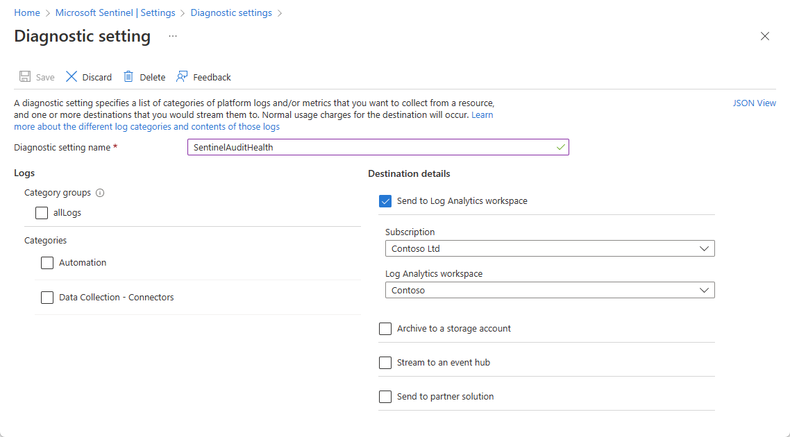 Captura de tela da tela de configurações de diagnóstico para habilitar a auditoria e o monitoramento de integridade.