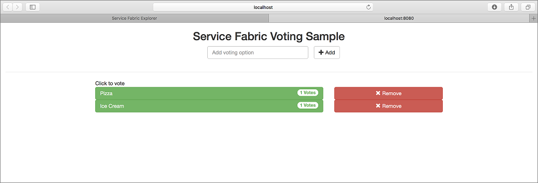 Exemplo de votação do Service Fabric