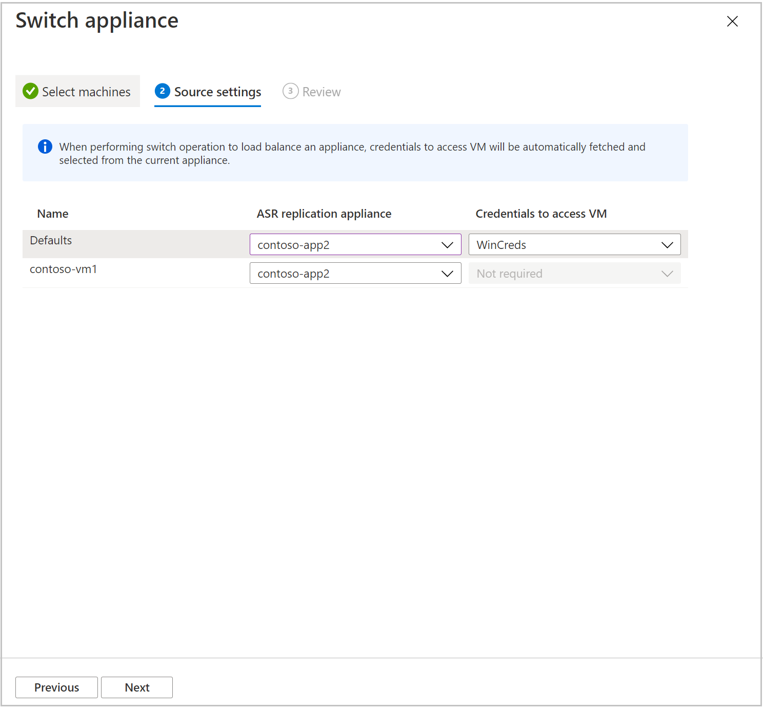 Configurações de origem para o dispositivo de replicação