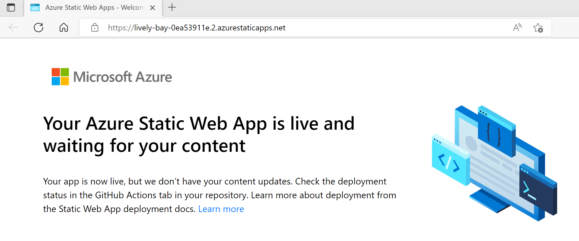 Captura de ecrã da página Web Static Web Apps Blazor.