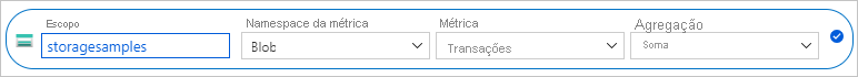 Captura de tela mostrando como configurar a métrica para somar transações de blob