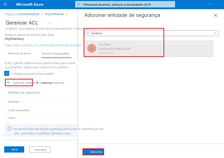 Adicionar uma entidade de segurança à ACL