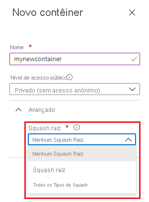 Captura de ecrã que mostra as opções de squash no portal do Azure.