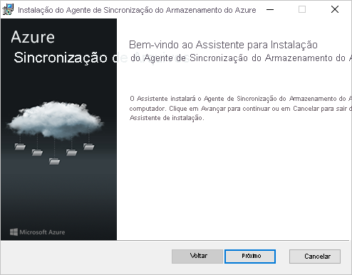 O primeiro painel do instalador do agente do Azure File Sync.