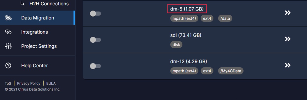 Captura de tela que mostra a lista de dispositivos migrados.