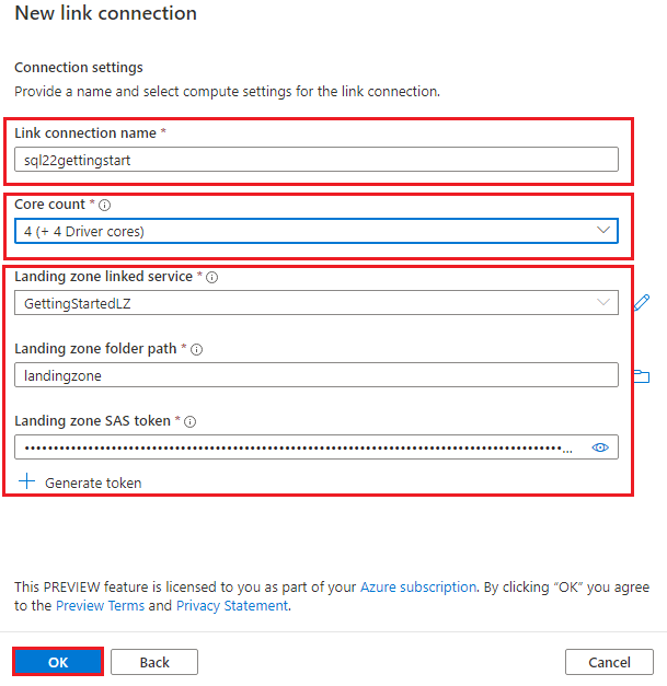 Captura de tela que mostra onde inserir as configurações de conexão do link.