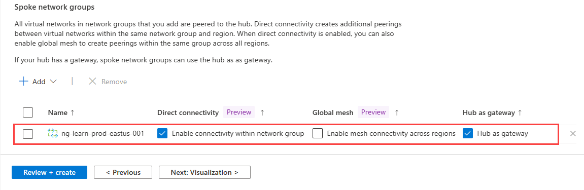 Captura de tela das configurações de grupos de rede falados.