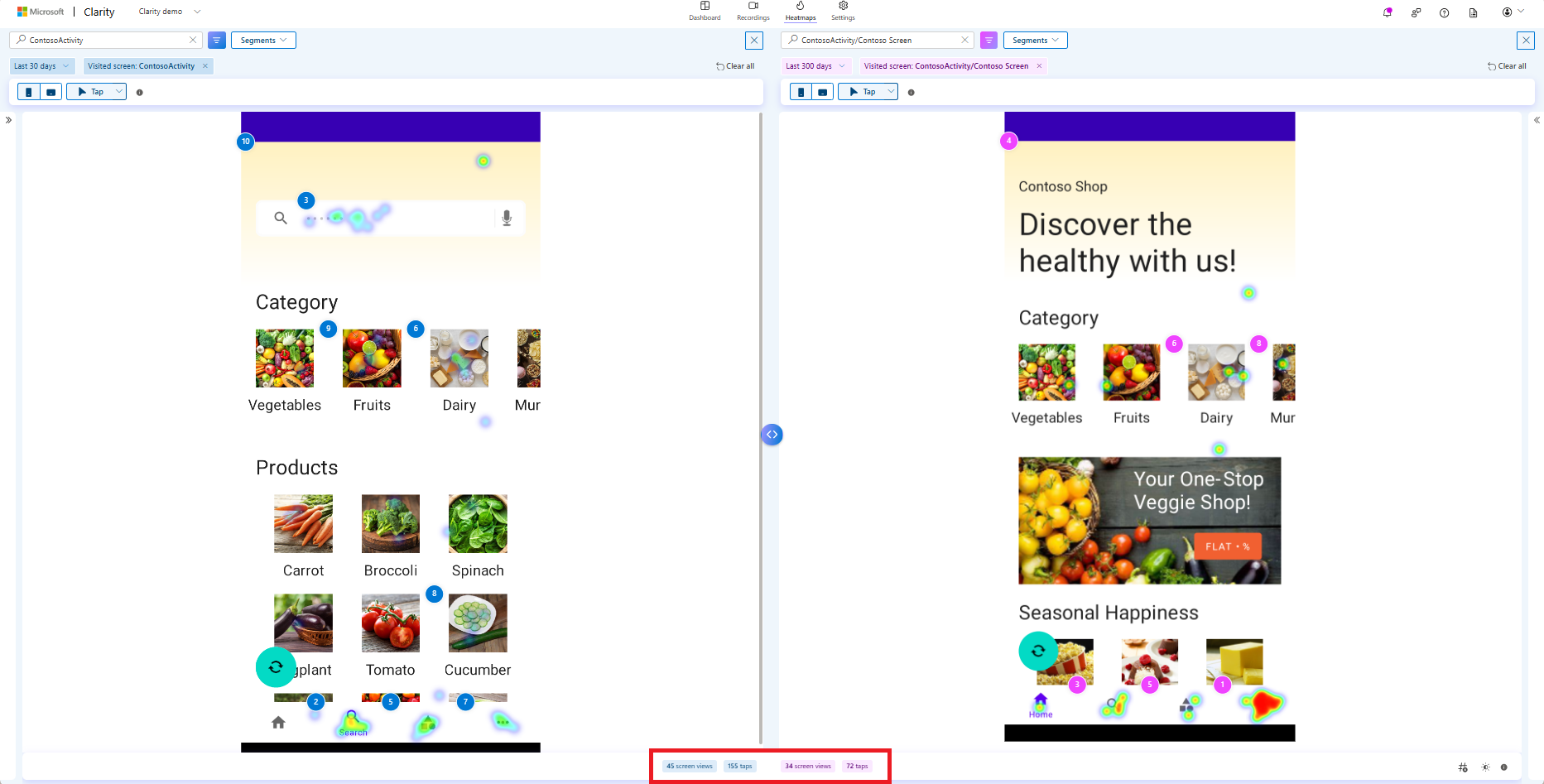 Heatmaps bottom panel in SDK compare mode.