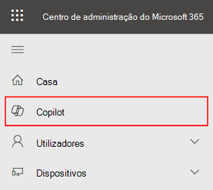 Captura de ecrã a mostrar a página Copilot no centro de administração do Microsoft 365.