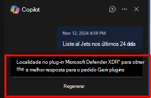 Captura de ecrã a mostrar o Copilot na experiência incorporada do Defender quando o plug-in é restrito.