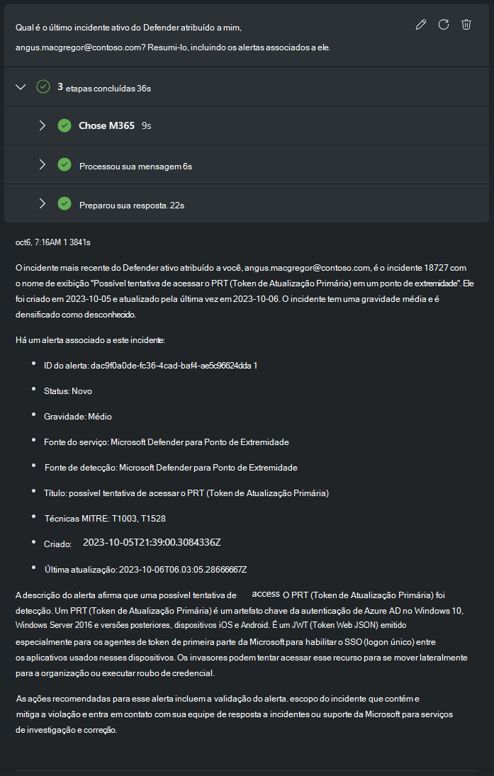 Captura de ecrã do resumo do alerta do Defender.