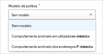 Captura de ecrã que mostra como selecionar um modelo a utilizar como base para a nova política.