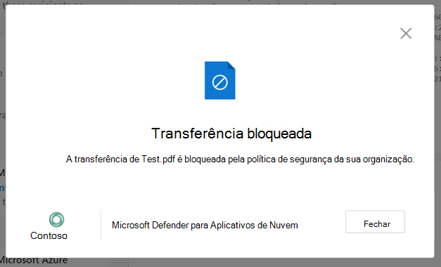 Captura de ecrã a mostrar uma mensagem Transferência bloqueada.