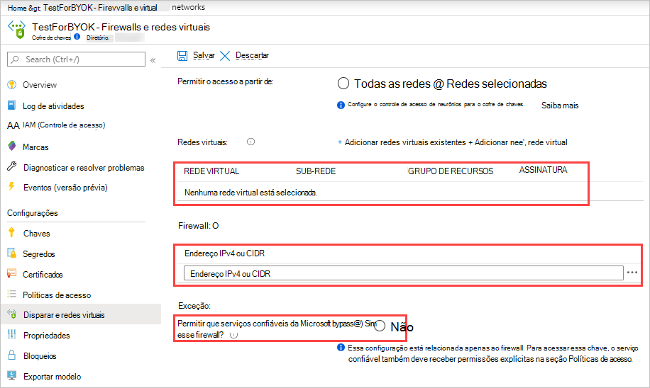 Captura de ecrã a mostrar a configuração da firewall.