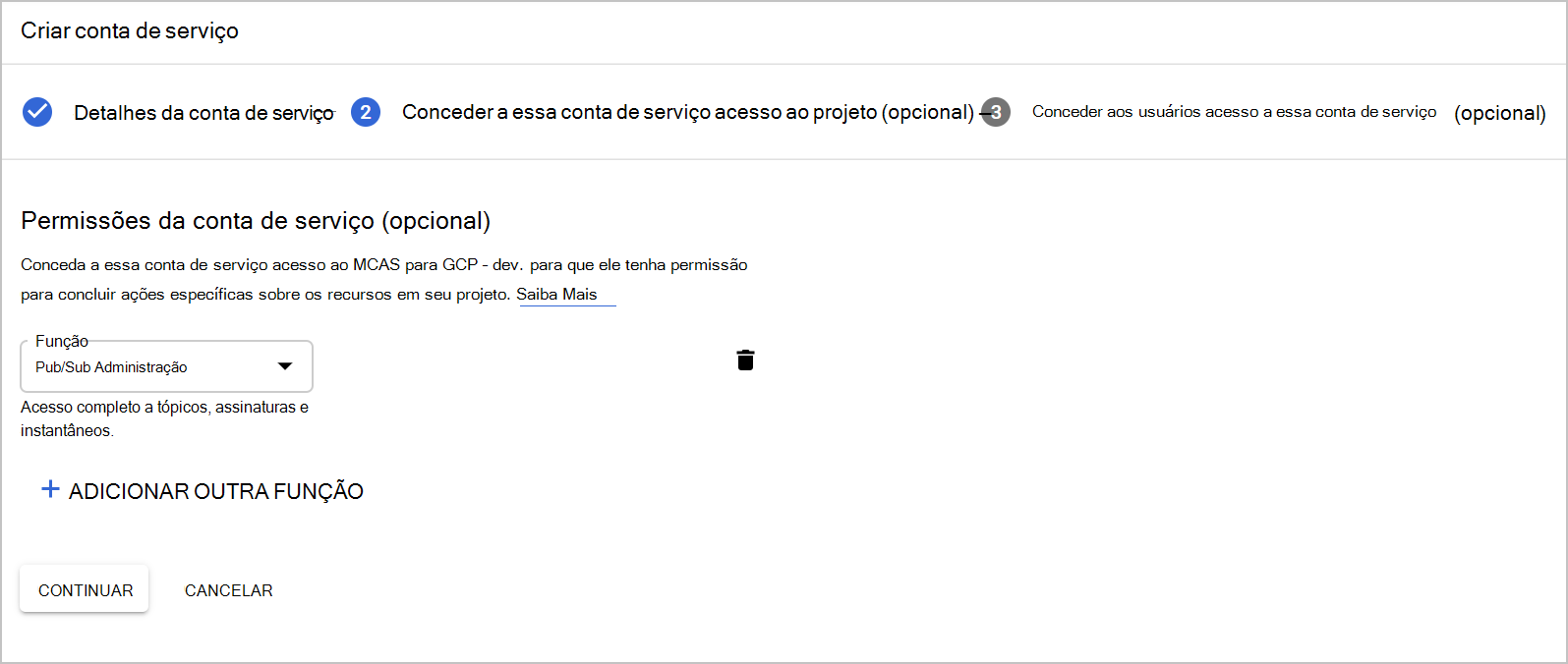 Captura de ecrã a mostrar a função Adicionar IAM do GCP.