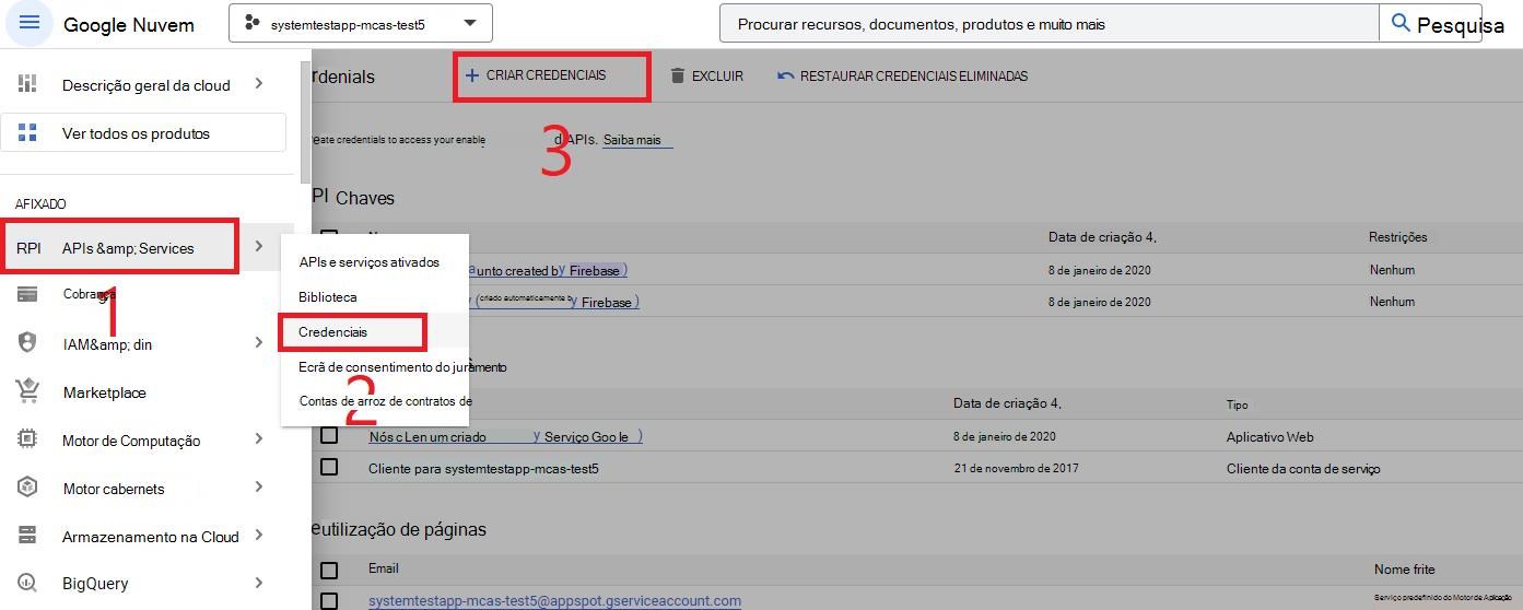 Selecione criar credenciais.