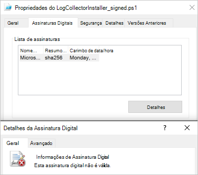 A assinatura digital não é válida.