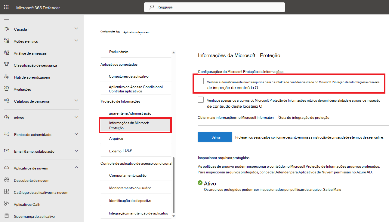 Captura de ecrã a mostrar a ativação do Microsoft Purview.