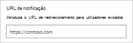 Captura de ecrã a mostrar como configurar o URL de notificação.